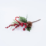 PICK WITH BERRY LEAF AND PINE CONE, 25cm