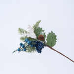 PICK WITH LEAVES PINE CONE REINDEER AND BLUE DECORATIVES, 34cm