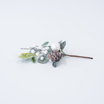 PICK WITH LEAVES WITH GLITTER PINE CONE AND WHITE DECORATIVES, 24cm