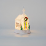 PLASTIC CHURCH, WHITE, LIGHTED, BATTERY OPERATED, 1 WARM WHITE LED, 11,5x13x21,5cm