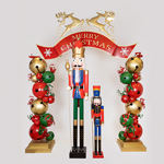METALLIC ARCH WITH BELLS AND MERRY CHRISTMAS SIGN, 263x55x309cm