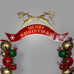 METALLIC ARCH WITH BELLS AND MERRY CHRISTMAS SIGN, 263x55x309cm