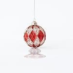 RAISED GLASS BALL, RED AND SILVER, WITH GLITTER, SET 4PCS, 8cm