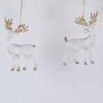 ACRYLIC REINDEER, WITH CHAMPAGNE GLITTER, 2 DESIGNS, 13cm