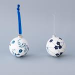 GLASS BALL, WHITE WITH BLUE FLOWERS, 2 DESIGNS, SET 4PCS, 8cm