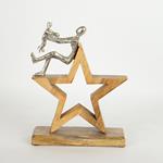 TABLE  DECORATION, MOTHER AND CHILD ONWOODEN STAR, WOOD-ALUMINIUM, SILVER-NATURAL, 25x8x30cm