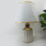 TABLE LAMP, WITH  LINEN  SHADE, CERAMIC, WHITE-GOLD, 23x23x36cm