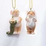 POLYRESIN HANGING ORNAMENT, MICE, GREEN, 3x5.5cm
