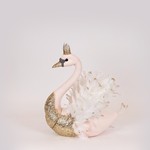 VELVET SWAN, PINK WITH GOLD GLITTER,  27x22x28cm