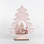 WOODEN TABLE DECORATIVE, PINK, WITH TREE AND SANTA, 21x5x29,5cm