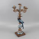 CANDLE HOLDER PARROT, POLYRESIN, BLUE & BROWN& GOLD, 5 POSITIONS, 24x24x51.5cm