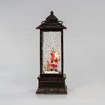 PLASTIC LANTERN WITH SANTA, VINTAGE BROWN, LIGHTED, WITH WATER, BATTERY OPERATED, 1 WARM WHITE LED, 10,5x10,5x28cm