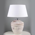 TABLE LAMP, WITH  LINEN  SHADE, CERAMIC, WHITE- ECRU, 25x25x38cm