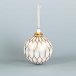 GLASS BALL, WHITE WITH GOLD DESIGNS, 10cm, PCS 1
