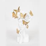 TABLE DECO, FACE WITH FLOWERS & BUTTERFLIES, WHITE&GOLD, 17.5x9.5x29.730.2cm
