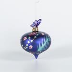 GLASS BALL, PURPLE WITH PORCELAIN BUTTERFLY AND FLOWERS, 9cm, PCS 1