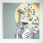 CANVAS WALL ART, FEMALE WITH FLOWERS, 100x100x3.5cm