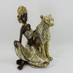 TABLE DECORATION SCULPTURE, WOMAN WITH TIGER, BLACK & GOLD, 16.5x18x25cm