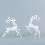 ACRYLIC REINDEER, WHITE WITH SILVER, 2 DESIGNS, 14,5x14cm