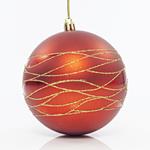 PLASTIC BALL RED, WITH GOLD DECORATIVES, SET 4PCS, 10cm