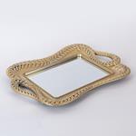 TRAY,  WITH MIRROR,  PLASTIC, GOLD, 36x25cm