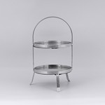 DECORATIVE CAKE STAND 2 TIERS GLASS WITH SILVER DETAILS 20x38cm