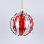 GLASS BALL, TRANSPARENT IRIDESCENT WITH RED, SET 2PCS, 12cm
