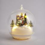 SNOWBALL TABLE DECORATIVE WITH DESIGN, GLASS, LIGHTED, ROTATING, BATTERY OPERATED, 10.5x10.5x12.5cm
