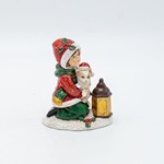 POLYRESIN DECORATIVE, GIRL WITH KITTY, RED, 7.5x9cm