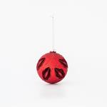 GLASS BALL, RED MATTE, WITH LEAVES, SET 4PCS, 10cm