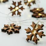 LINE, 10 LED 5mm WOODEN SNOWFLAKES 5cm, BATTERY BOX 3xAA, TRANSPARENT WIRE, WARM WHITE LED PER 15cm, LEAD WIRE 50cm, IP20
