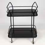 TROLLEY METAL BLACK WITH GLASS AND  WHEELS 54x33x84cm