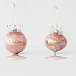 GLASS ORNAMENT, IRIDESCENT, PINK, WITH CROWN, 2 SHAPES, SET 2PCS, 8x9,5cm