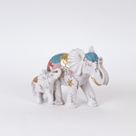 TABLE DECORATION, ELEPHANT AND BABY ELEPHANT,POLYRESIN, WHITE WITH FLOWERS, 22.5x12x16cm