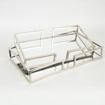 TRAY, METAL, SILVER, WITH MIRROR SET 2PCS, L:40x25x6, S:35.5x19.5x6cm