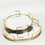 TRAY, METAL, WITH MIRROR, GOLD, SET 2PCS, L:39x6, S:30.5x6cm