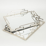 TRAY, METAL, WITH MIRROR, SILVER,  SET 2PCS, L:35x25x5, S:30.5x20.5x5cm