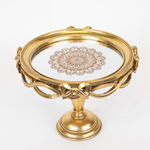 TRAY, WITH  MIRROR, POLYRESIN, GOLD, 25.5x25.5x19.7cm