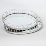 TRAY, METAL,WITH MIRROR, SILVER, 36.5X6CM