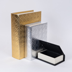 DECORATIVE BOOK BOX, BLACK-GOLD-SILVER, SET 3PCS,  30x22x7.5, 23x17x6, 16x11x4.5cm