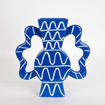 VASE, CERAMIC, BLUE WITH WHITE LINES, WITH HANDLERS, 37.5x8x35.5cm