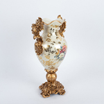 VASE, PORCELAIN& POLYRESIN, GOLD WITH FLOWERS, 23x13x38cm
