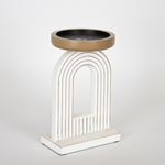 CANDLE HOLDER, WOODEN, WHITE,  METAL BASE, 14x12.50x22cm