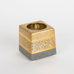 CANDLE HOLDER, CERAMIC, GOLD & GREY, 1 POSITION, 7x7x7cm