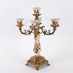 CANDLE HOLDER, PORCELAIN, WHITE WITH GOLD FLOWERS, 29x29x38cm