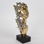 DECORATIVE SCULPTURE, RESIN, FEMALE WITH  BUTTTERFLIES AND FLOWERS,GOLD-BLACK-SILVER, 16.5x13x40cm