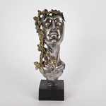 DECORATIVE SCULPTURE, RESIN, FEMALE WITH BUTTERFLIES AND FLOWERS, SILVER-BLACK-GOLDGOLD, 13x11.5x33.5cm