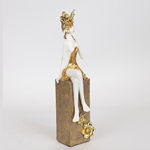 DECORATIVE SCULPTURE, RESIN, FEMALE WITH MASK,WHITE-GOLD 7x9x34cm