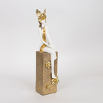 DECORATIVE SCULPTURE, RESIN, FEMALE WITH MASK, WHITE-GOLD, 8.5x11x39cm
