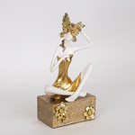DECORATIVE SCULPTURE, RESIN, FEMALE WITH MASK,WHITE-GOLD, 15.5x10x28cm